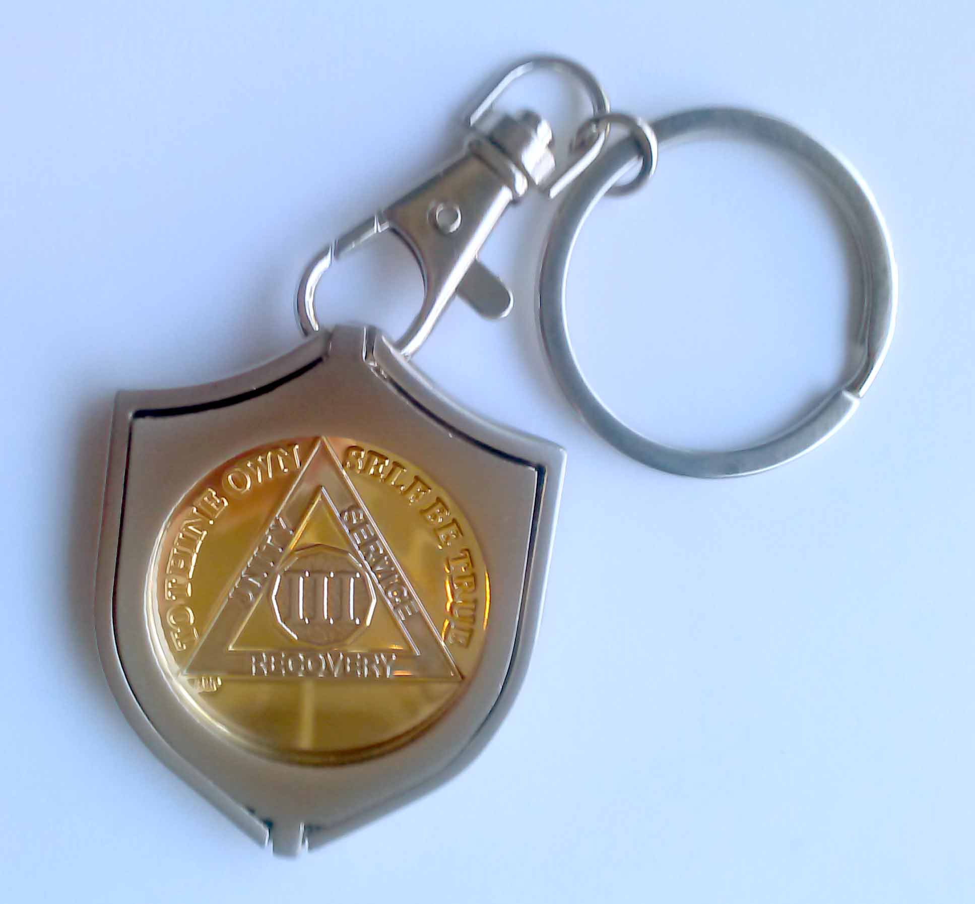 Shield Metal Key Chain Medallion Holder Pewter