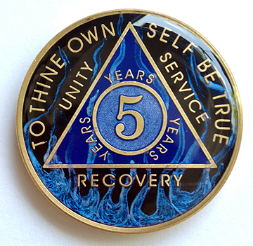 5 Year AA Medallion Purple Gold Plated Alcoholics Anonymous Sobriety Chip Coin 