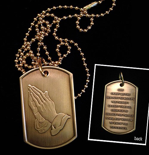 Praying Hands Antique Bronze DieCut Dog Tag