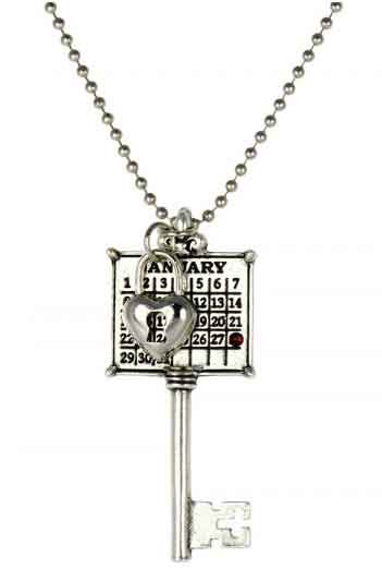 Silver Crystal Key & Lock Heart Necklace