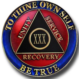 AA Red Gold 43 Year Coin Tri-Plate Alcoholics Anonymous Medallion Sobriety Chip 
