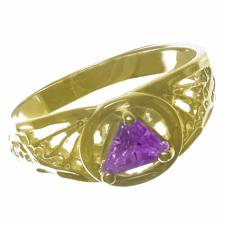 14k Gold, AA Symbol Ring with a 5X5mm CZ Triangle in Purple Amethyst Color, Filigree Style