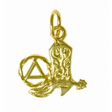 14k Gold Pendant, AA Recovery Symbol with a Cowboy Boot