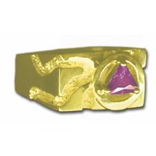 14k Gold, Rectangular Ravine Textured Style Men's AA Symbol Ring with a 5X5mm CZ Triangle in Purple Amethyst Color