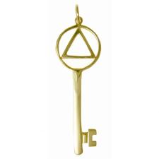 14k Gold Pendant, AA Symbol inside Antique Style Key