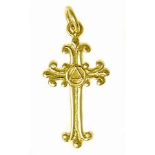 14k Gold Pendant, AA Symbol on a Small Lovely Cross