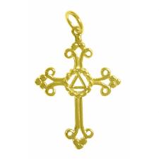 14k Gold Pendant, AA Symbol Set in a Open Cross, Medium Size