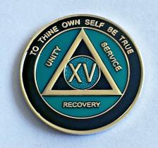 AA Gold Teal and Black Recovery Medallion