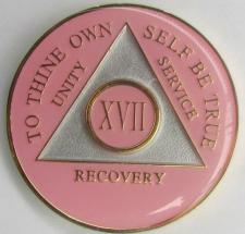 Pink and Satin Silver White AA Recovery Medallion