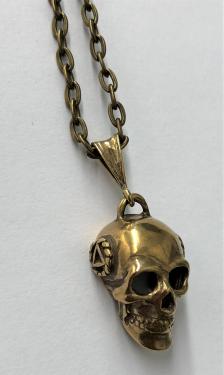 Brass, 3d Skull with AA Symbol in a Small Twist Wire Circle on a 18