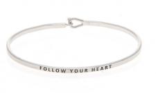 Silver Follow Your Heart Brass Bangle Bracelet