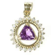 14k Gold, AA Symbol Pendant, Circle of 22 diamonds with Genuine Amethyst Triangle