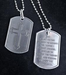 Antique Nicodium Dog Tag - Cross w/ Serenity Prayer