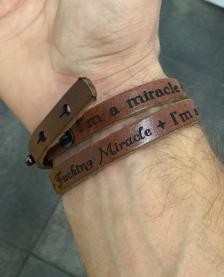 Adjustable I'm A Miracle, F***ing Miracle Leather Wrap TAN